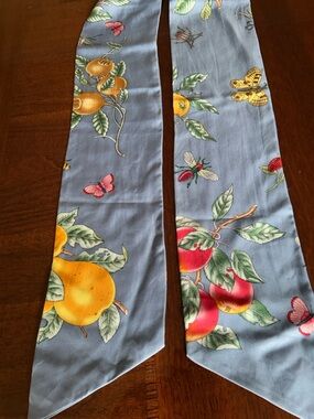 Blue Fruit & Butterfly Silk Scarf 5” x 60” by J McLaughlin